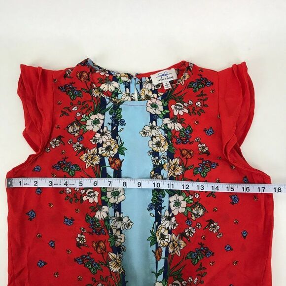 Twine & String Floral Tie Front Blouse Women’s Small Flutter Sleeves Keyhole - Picture 8 of 12